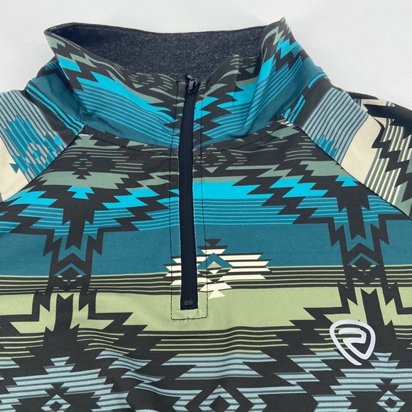 Rock & Roll Denim Men Pullover Green Aztec Pattern August Small - Picture 4 of 11